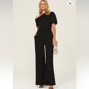 ONE33 Social Sophisticated Black One-Shoulder Jumpsuit